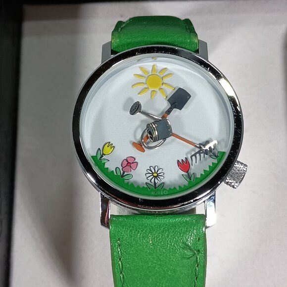 RARE Story Box Akteo Gardner Watch Green Leather New Battery - Picture 1 of 11